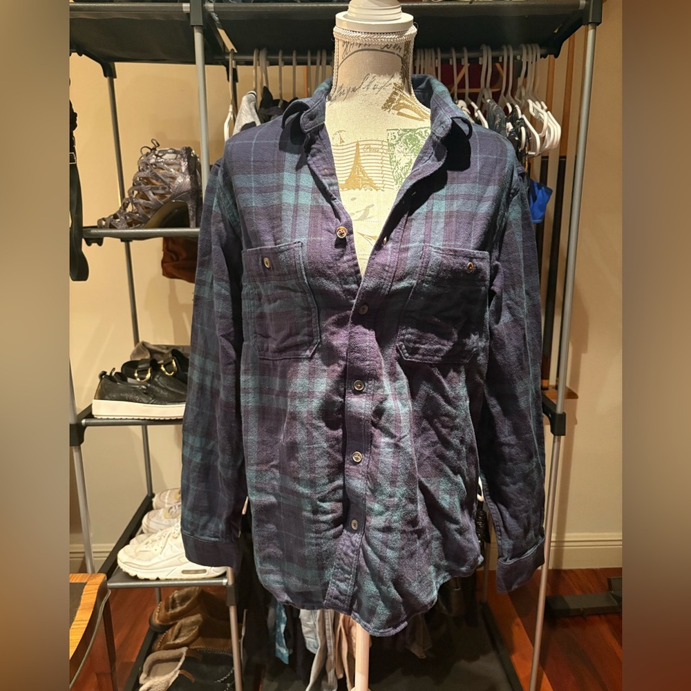 Old Navy Plaid Button-Down Shirt - Navy and Teal